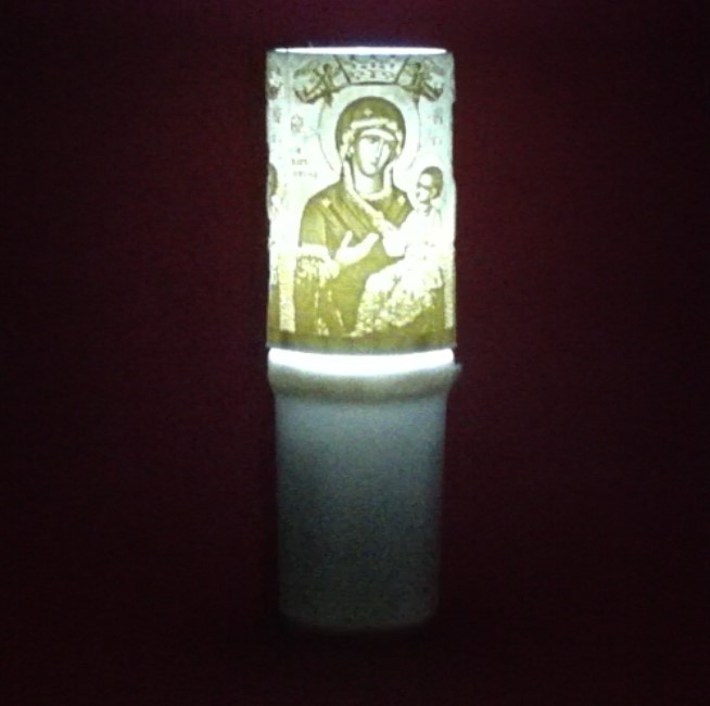 Ηλεκτρικό κερί μπαταρίας με την Παναγία Μυρτιδιώτισσα